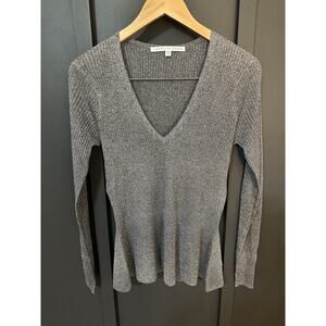 Veronica Beard Women's Gray Ribbed V-Neck Sweater